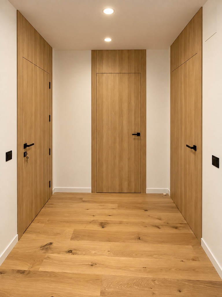 Tres puertas de roble integradas en un distribuidor